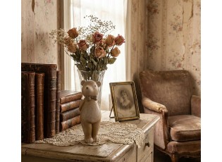 Hnědá dekorace medvídek s mašlí - 7*7*18 cm