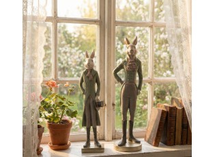 Dekorace králík elegán v zeleném fraku s kloboukem - 9*7*36 cm