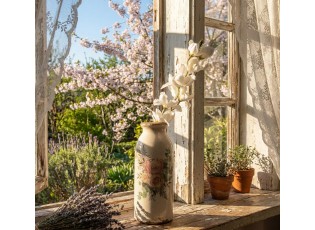 Béžová keramická váza s květy Protea Eucalypt L - Ø 8*20 cm 