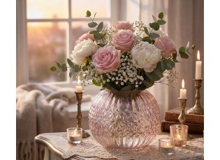 Růžová skleněná perleťová váza Amine - Ø15*11 cm