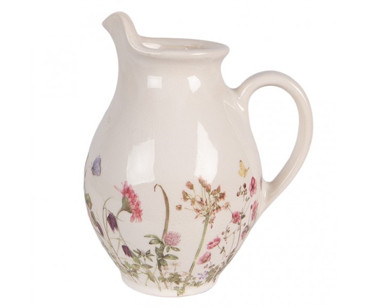 Béžový keramický džbán s lučními květy Flowers of Love S - 16*12*19 cm Clayre & Eef