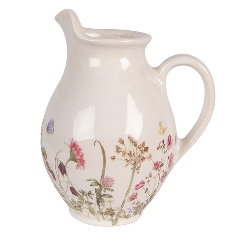 Levně Béžový keramický džbán s lučními květy Flowers of Love S - 16*12*19 cm 6CE2235S