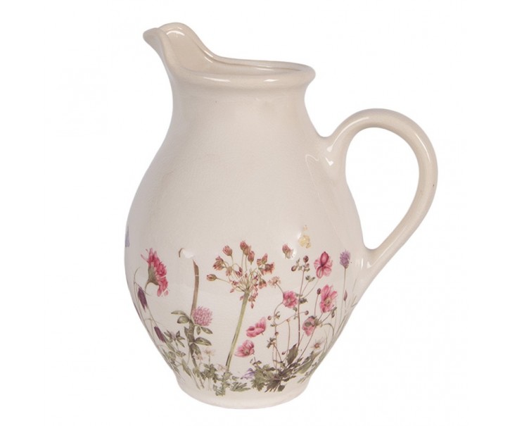 Béžový keramický džbán s lučními květy Flowers of Love M - 21*16*25 cm Clayre & Eef