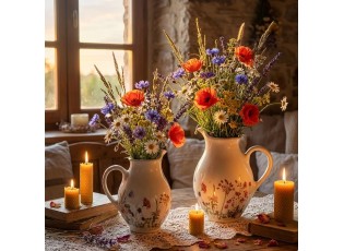 Béžový keramický džbán s lučními květy Flowers of Love M - 21*16*25 cm