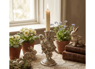 Stříbrný antik svícen s ptáčkem Birdinia silver - 14*10*20 cm