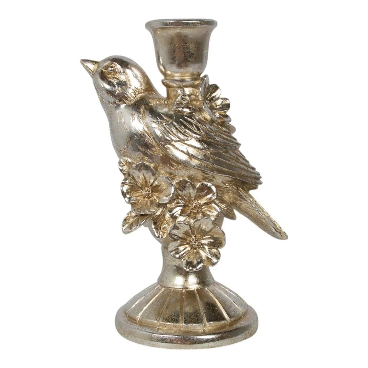 Stříbrný antik svícen s ptáčkem Birdinia silver - 14*10*20 cm