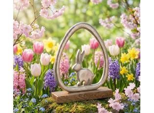 Stříbrná antik dekorace králík na podstavci - 19*4*24 cm