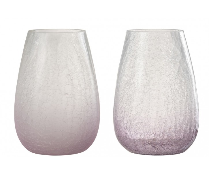 2ks fialkový skleněný veliký svícen Hurricane Kraquel - Ø 17*27 cm J-Line by Jolipa