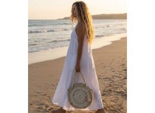 Plážová kulatá taška z mořské trávy s krajkou Beach Bag Lace - Ø 40*10cm