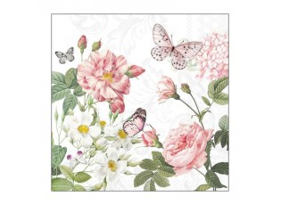 Bílé papírové ubrousky s květy a motýlky Amelia - 33*33 cm (20ks)