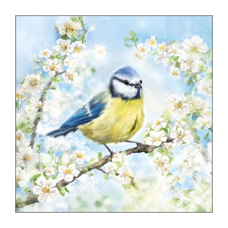 Papírové ubrousky se sýkorkou na rozkvetlé větvi Blossom - 33*33 cm (20ks)