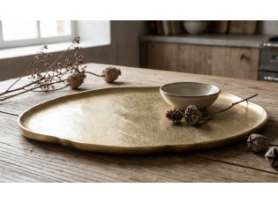 Zlatý raw kovový podnos s nepravidelným okrajem - 35*31*1cm
