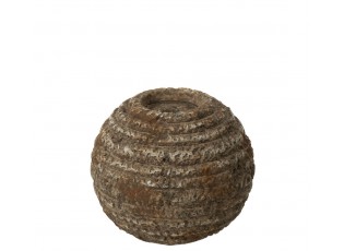Hnědý antik rustikální cementový kulatý svícen Dibbo - Ø 13*11 cm