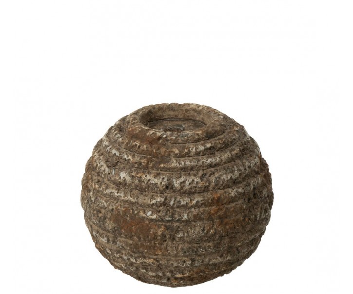 Hnědý antik rustikální cementový kulatý svícen Dibbo - Ø 13*11 cm J-Line by Jolipa