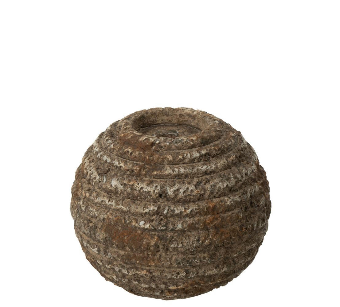 Hnědý antik rustikální cementový kulatý svícen Dibbo - Ø 13*11 cm