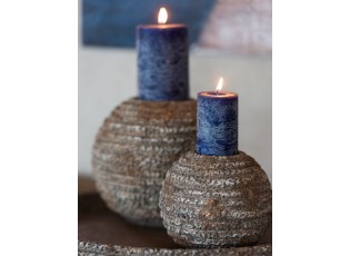 Hnědý antik rustikální cementový kulatý svícen Dibbo - Ø 13*11 cm