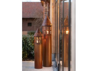Rezavý hnědý rustikální svícen domek Star Rusty - Ø 23*100 cm