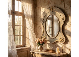Nástěnné dřevěné vintage zrcadlo French s patinou - 69*3*84 cm