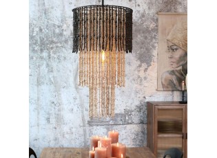 Přírodní stropní světlo s dřevěnými korálky Roellie - Ø 50*90cm/ E27/ 40W