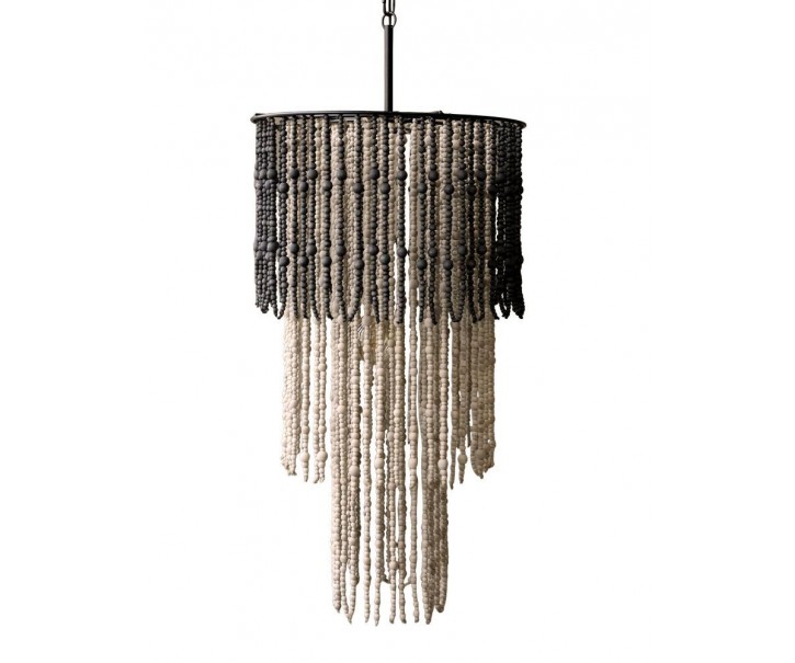 Přírodní stropní světlo s dřevěnými korálky Roellie - Ø 50*90cm/ E27/ 40W Chic Antique