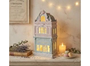 Růžovo-modrý dekorační domek cukrárna Pattiserie - 19*15*38 cm