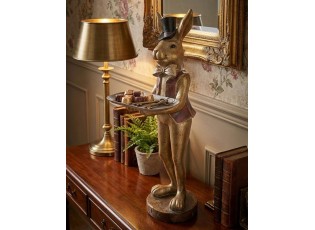 Zlatá antik dekorace králík s podnosem - 19*15*52 cm