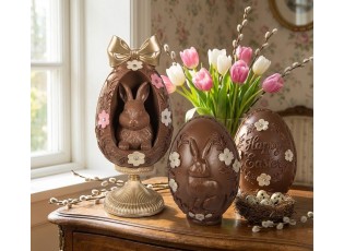 Čoko vajíčko s králíčkem a květy Happy Easter - Ø 9*13 cm