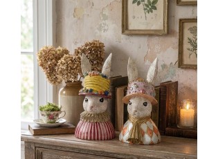 Dekorace busta králičí žena ve zdobeném klobouku - 26*26*50 cm