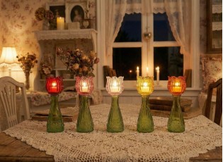 5ks barevný mix skleněný svícen/ váza tulipán Love Tulip - Ø 7*18 cm