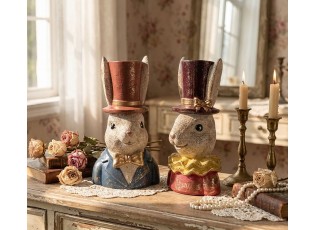 Dekorativní busta králičí dáma v klobouku se zlatou patinou - 16*13*29 cm