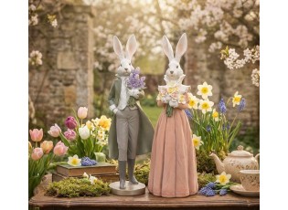 Noblesní vintage zaječí dáma v sametových šatech s kyticí - 18*16*53 cm