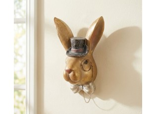 Nástěnná dekorace hnědá zaječí hlava s kloboukem - 17*11*25 cm