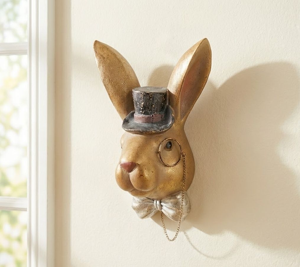 Nástěnná dekorace hnědá zaječí hlava s kloboukem - 17*11*25 cm Clayre & Eef Nástěnná dekorace hnědá zaječí hlava s kloboukem - 17*11*25 cm Clayre & Eef