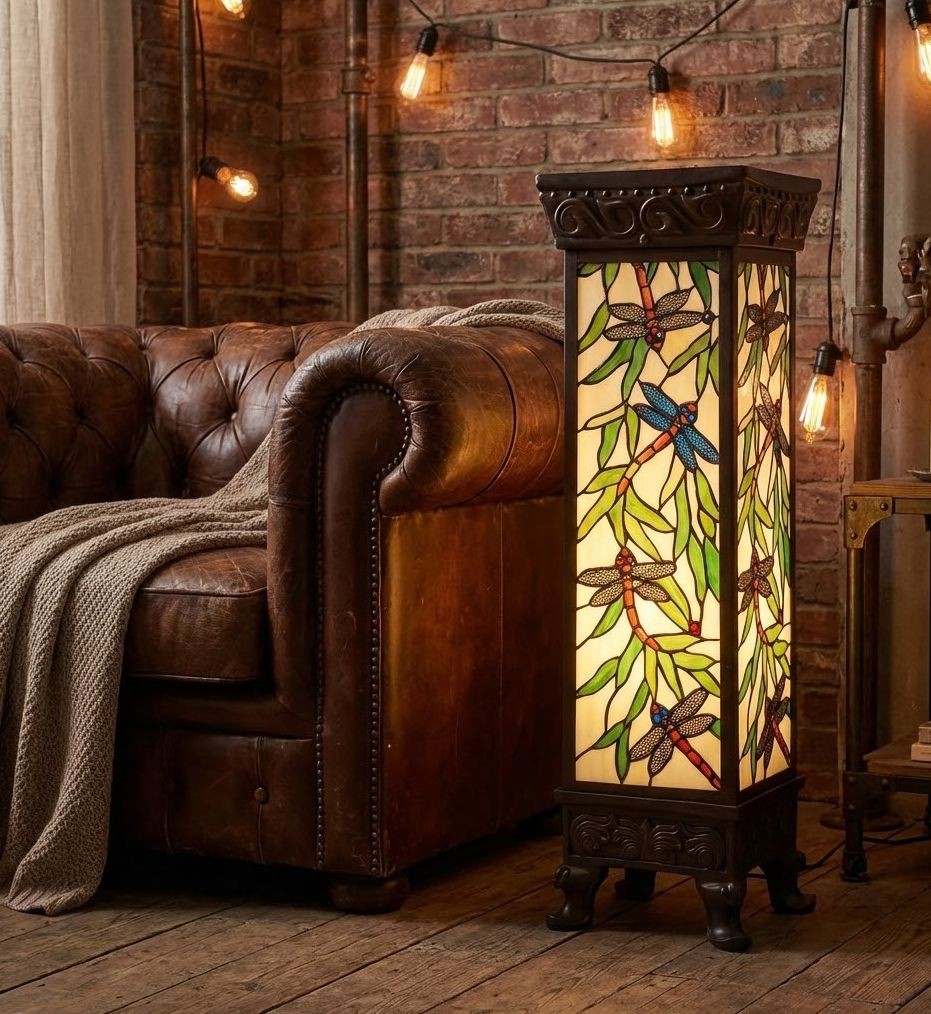 Stolní lampa světelný sloup Tiffany Dragonfly - 26*26*71 cm E27/max 1*100W