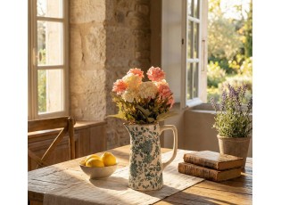 Béžový keramický džbán se zelenými květy Tien French M - 16*11*20 cm