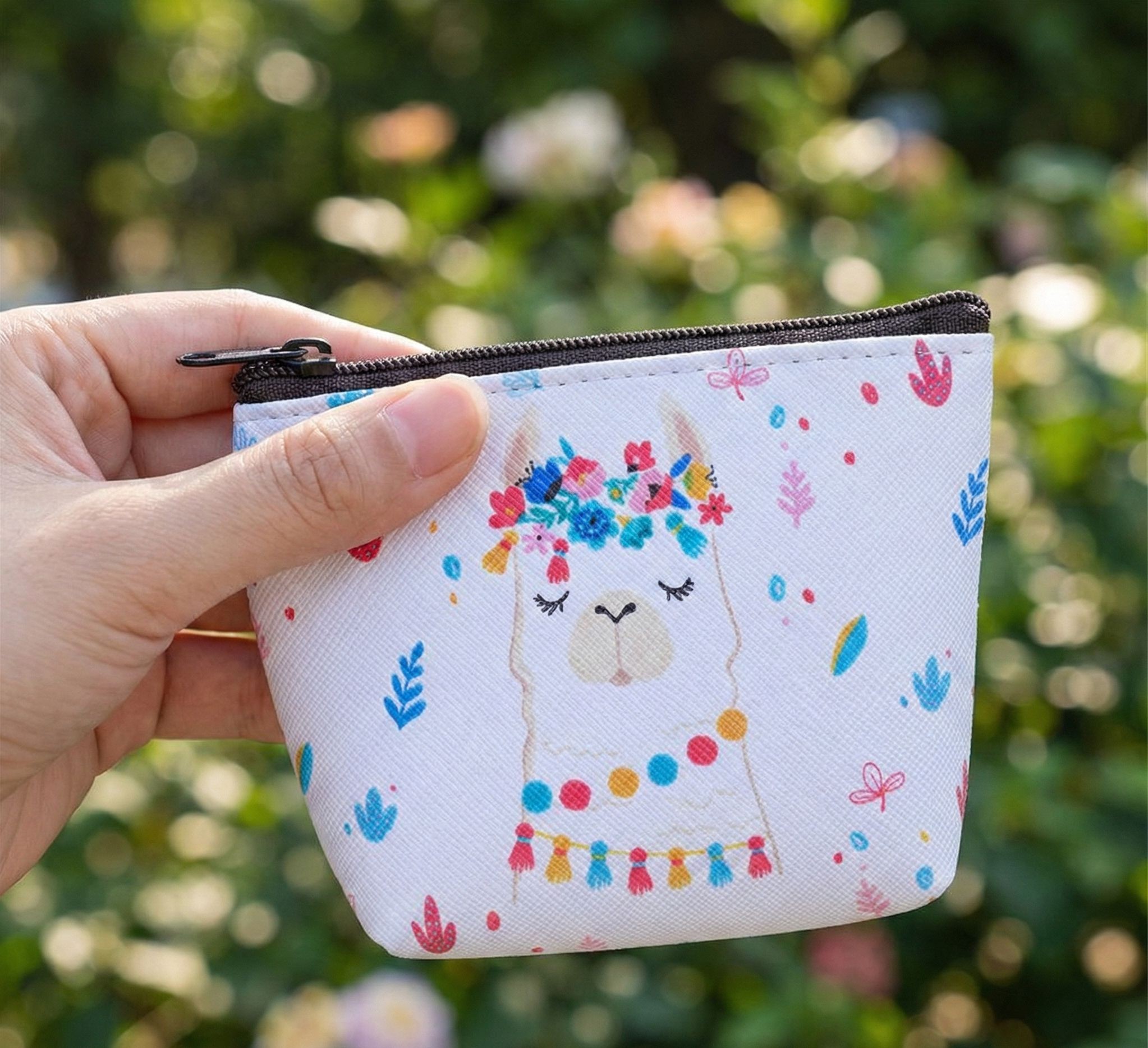 Bílá peněženka / taštička s lamou Lama - 10*8cm Clayre & Eef Bílá peněženka / taštička s lamou Lama - 10*8cm Clayre & Eef