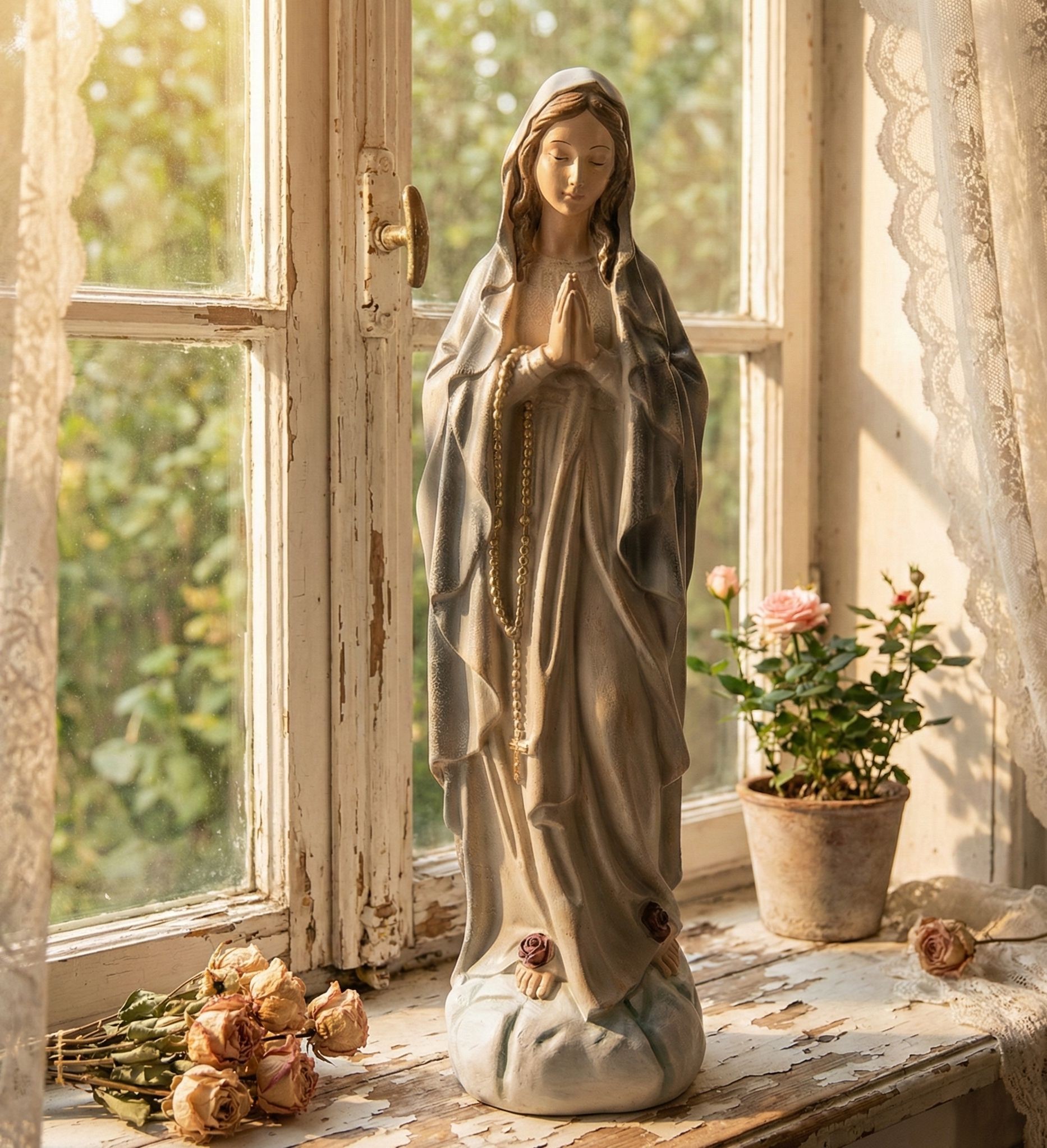 Modro-béžová dekorace soška panenky Marie - 11*8*35 cm