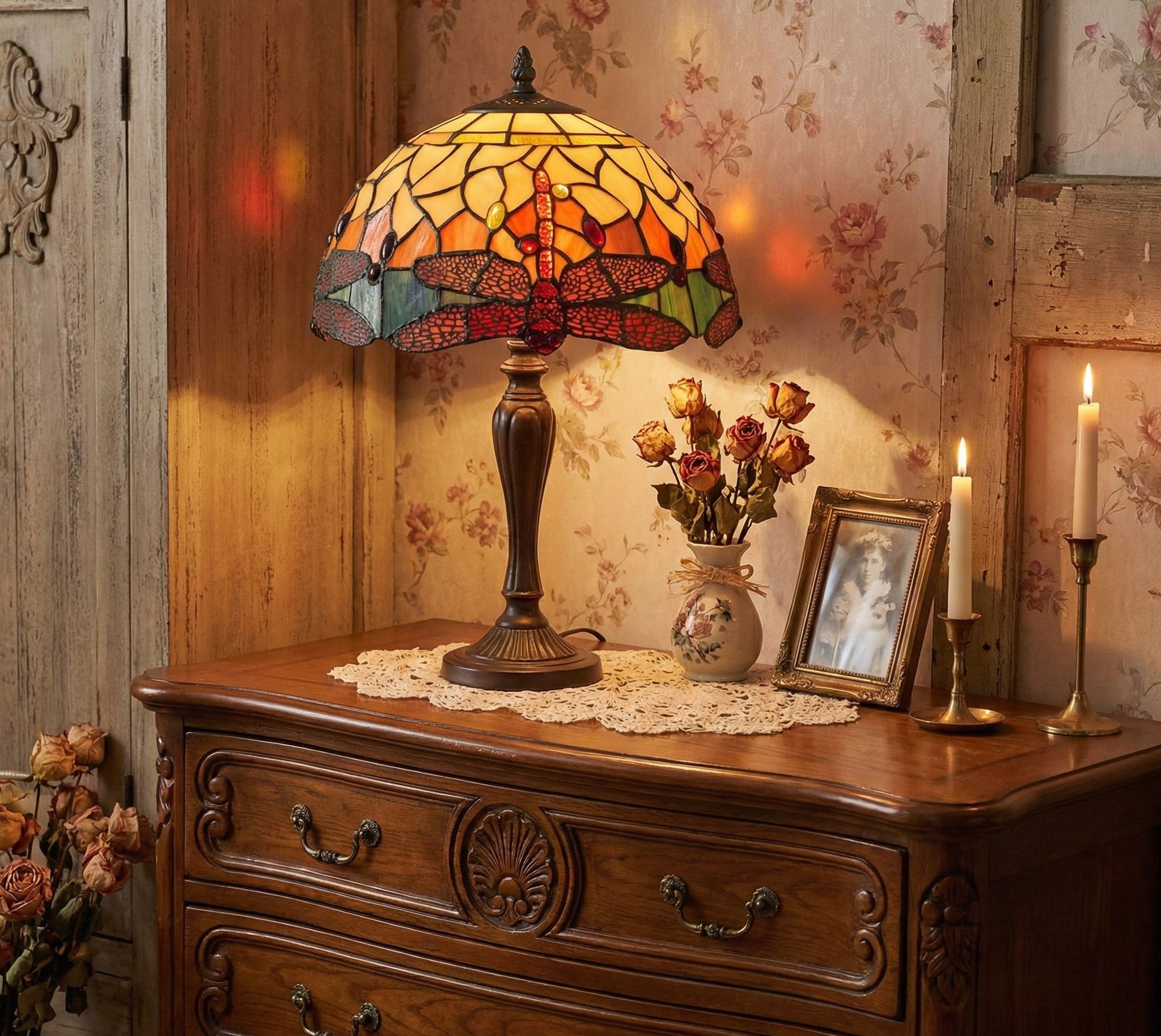 Stolní Tiffany lampa Dragonfly Yellow - Ø 30*53 cm E27/max 1*60W Clayre & Eef Stolní Tiffany lampa Dragonfly Yellow - Ø 30*53 cm E27/max 1*60W Clayre & Eef