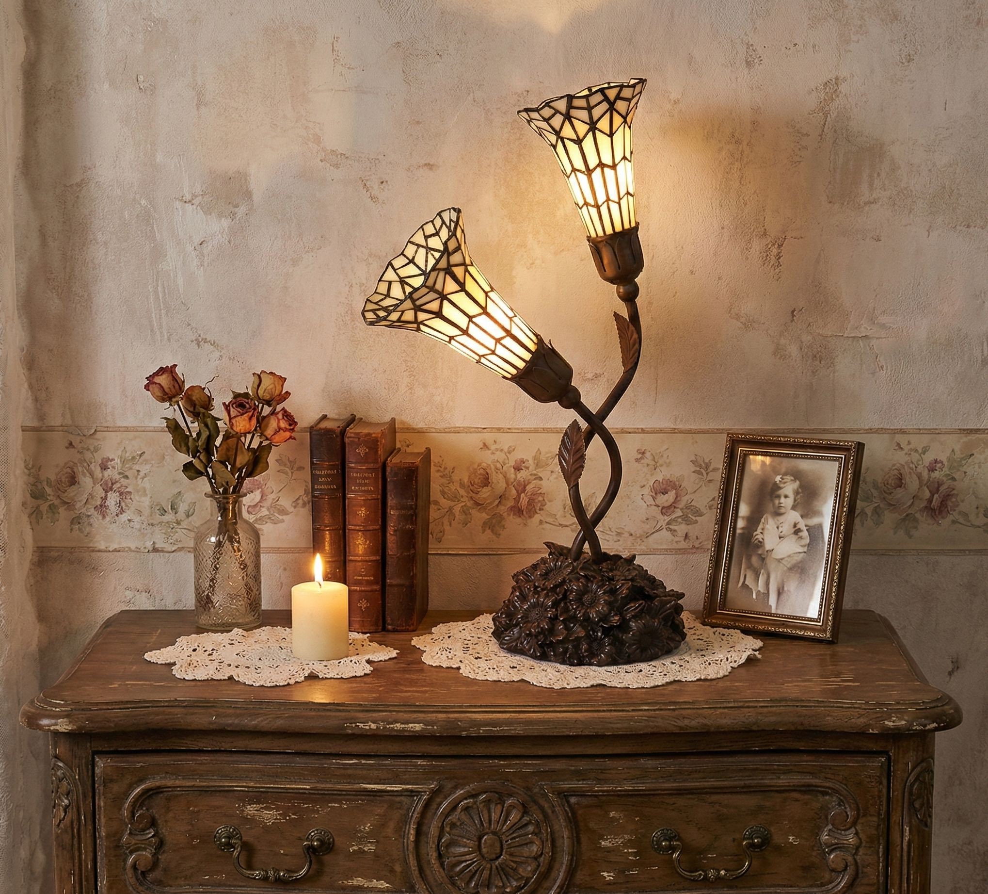 Tiffany stolní lampa Carillon - 34*25*58 cm E14/max 2*25W