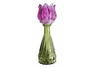 Tmavě růžový skleněný svícen/ váza tulipán Love Tulip - Ø 7*22cm