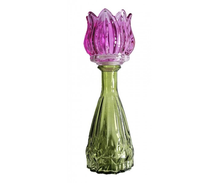 Pastelově růžový skleněný svícen/ váza tulipán Love Tulip - Ø 7*18 cm daan kromhout