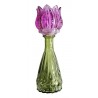 Pastelově růžový skleněný svícen/ váza tulipán Love Tulip - Ø 7*18 cm Barva: pastelově růžová, zelenáMateriál: sklo