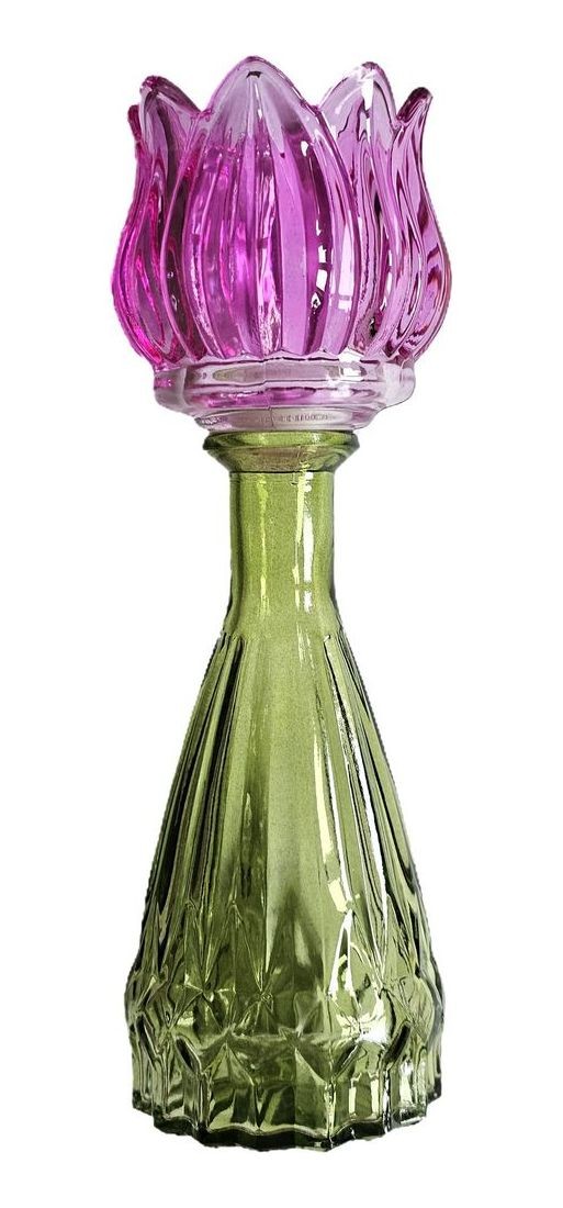 Levně Tmavě růžový skleněný svícen/ váza tulipán Love Tulip - Ø 7*22cm 314047_tmavě růžová