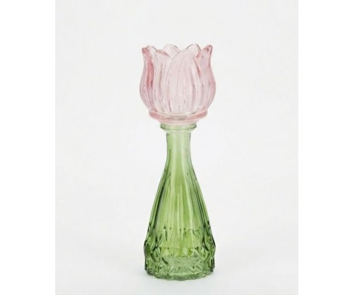 Pastelově růžový skleněný svícen/ váza tulipán Love Tulip - Ø 7*18 cm daan kromhout