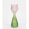 Pastelově růžový skleněný svícen/ váza tulipán Love Tulip - Ø 7*18 cm Barva: pastelově růžová, zelenáMateriál: sklo