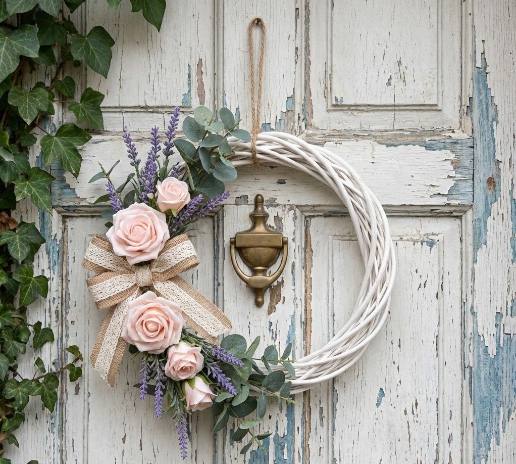 Bílý antik ratanový věnec Wreath Rattan XL - Ø 50*5 cm Clayre & Eef Bílý antik ratanový věnec Wreath Rattan XL - Ø 50*5 cm Clayre & Eef