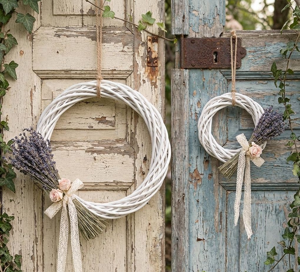 Bílý antik ratanový věnec Wreath Rattan L - Ø 40*4 cm