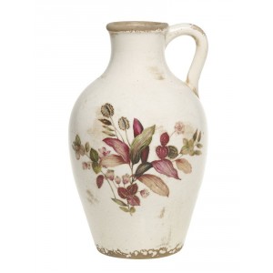 Béžová antik keramická váza s květy a ouškem Florac - Ø 16*26 cm