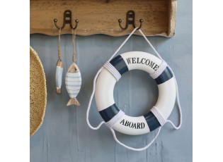 Bílo-modrá dekorace záchranný kruh Welcome Aboard - Ø 27*2,5 cm