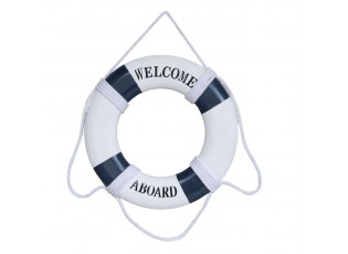 Bílo-modrá dekorace záchranný kruh Welcome Aboard - Ø 27*2,5 cm